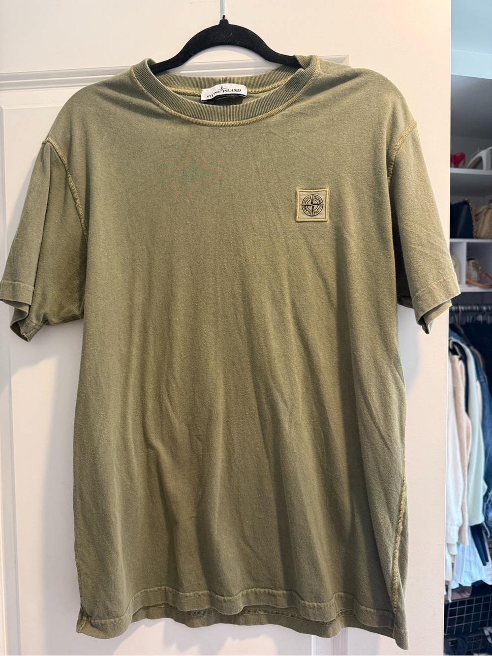Stone Island Olive Crew Neck Short Sleeve T-Shirt with Logo Patch